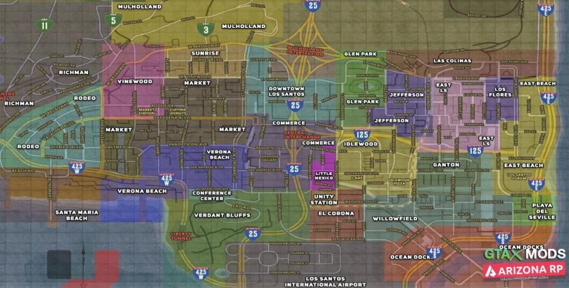 Map of Los Santos with the districts of GTA SA