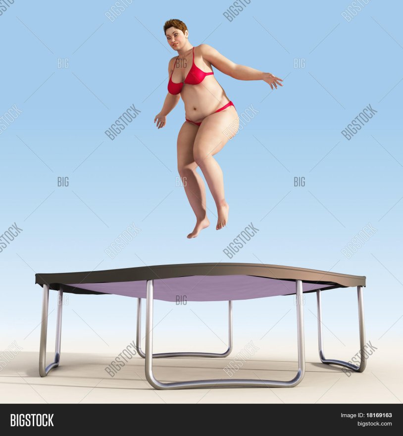 Fat woman in jumping