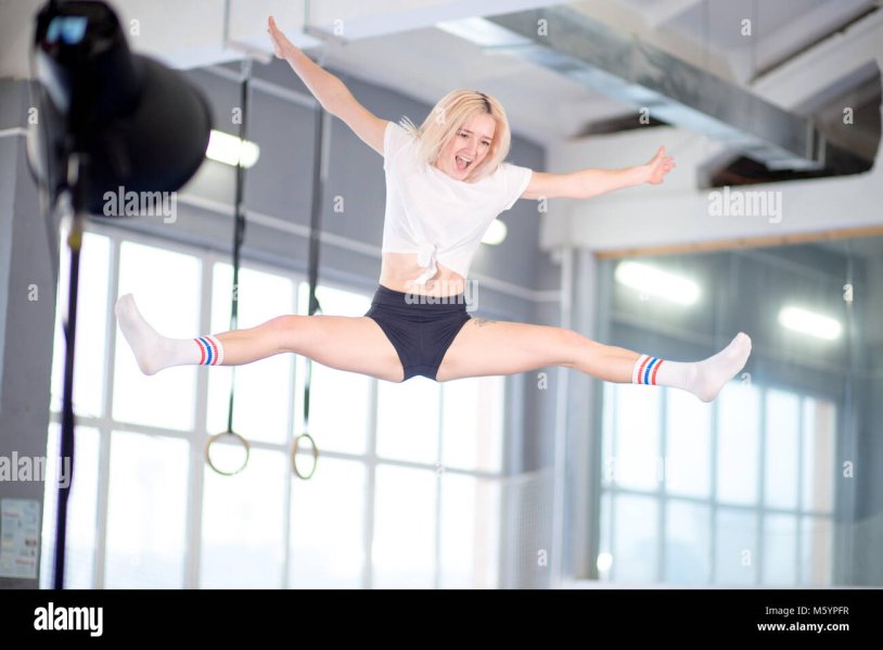 Girl jumping on a trampoline