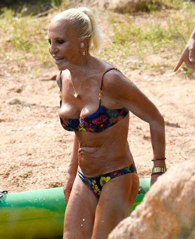 Donatella Versace in a swimsuit