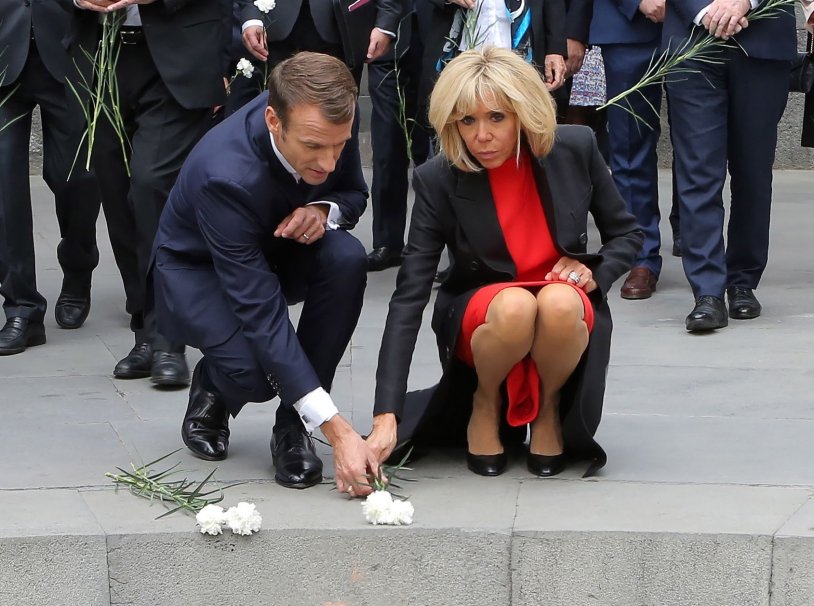 Brigitte Macron in a skirt