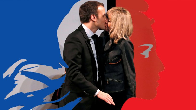 Brigitte and Emmanuel Macron Kiss