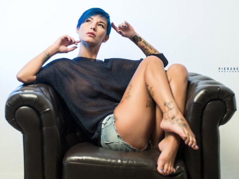 A woman with short haircut