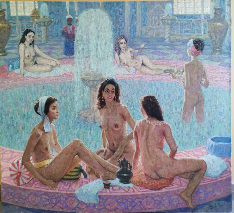 Naked women in a public bath