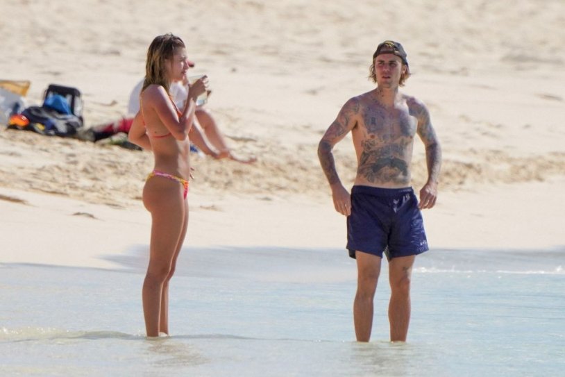 Justin Bieber and Haley Baldwin on the beach