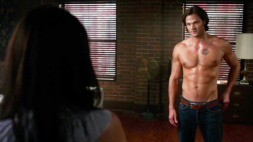 Sam Winchester with a naked torso