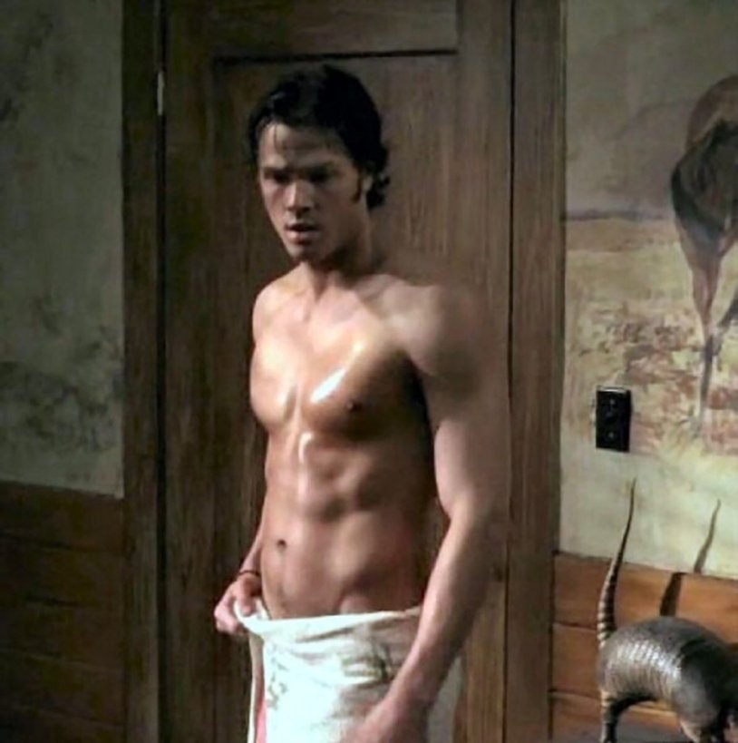 Sam Winchester with a naked torso