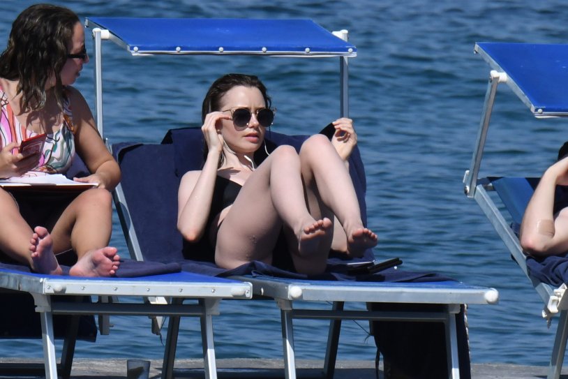 Naked Lily Collins with spread legs