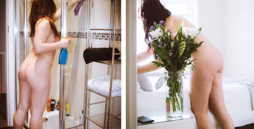 Girl with small tits leans