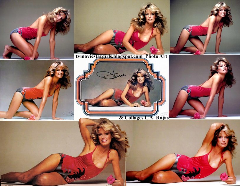 Farra Fosett in a red swimsuit