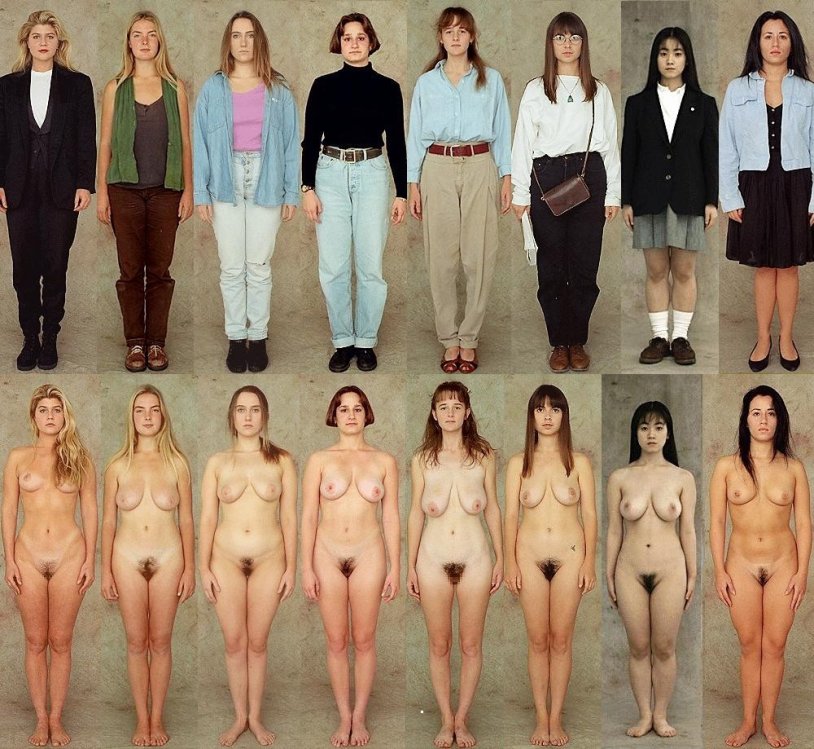 Girls in clothes and without clothes