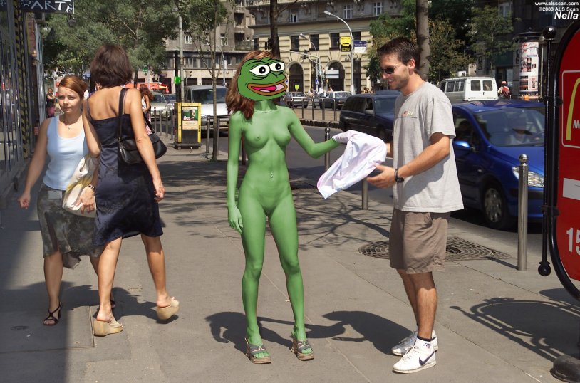 The girl undresses in a public place