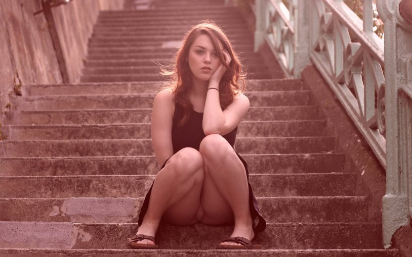 Girl lifts the dress