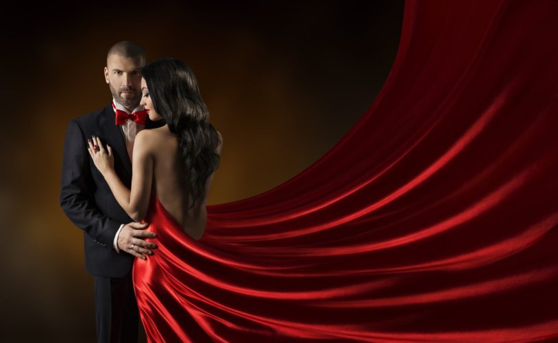 Man and woman in red