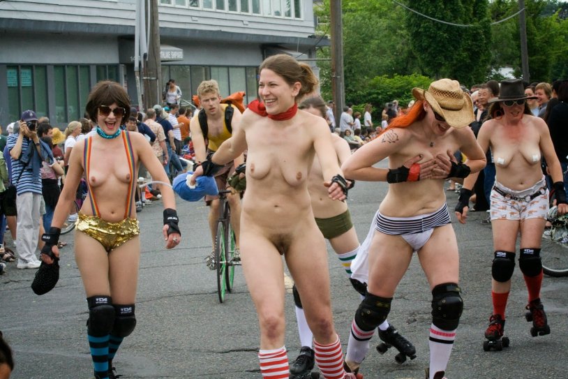 Parade of naked men and women