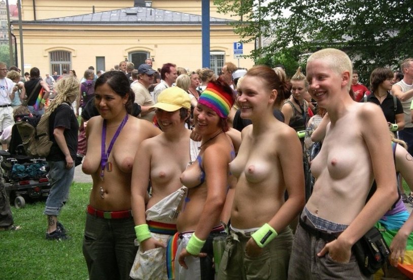 Women with naked breasts
