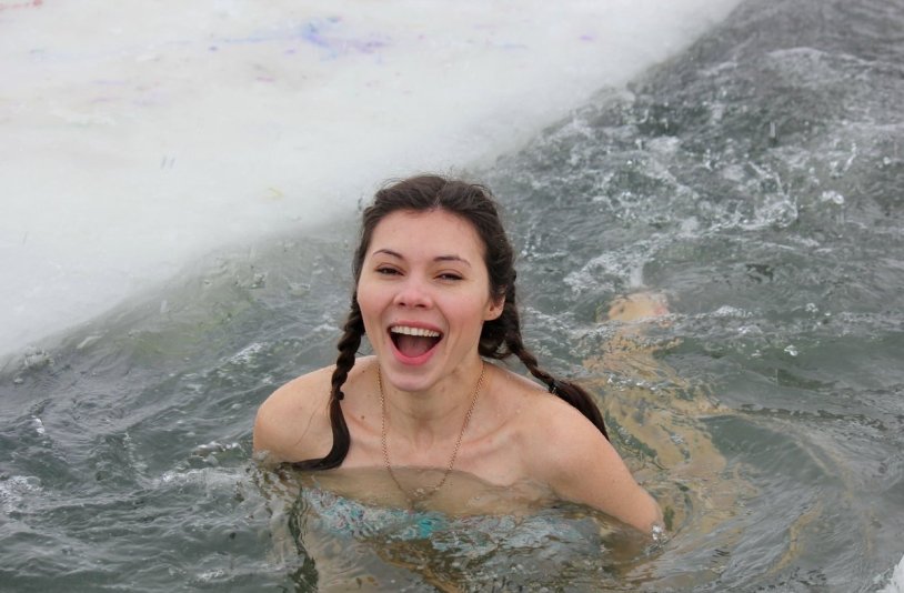 Girls swim in the hole