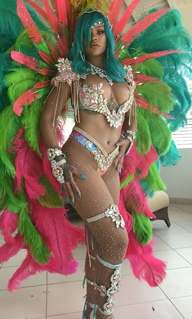 Rihanna in a carnival suit
