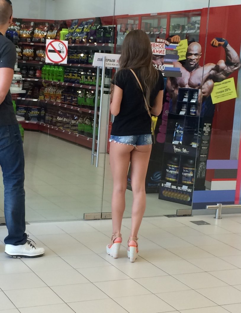 Girls in short shorts in the store