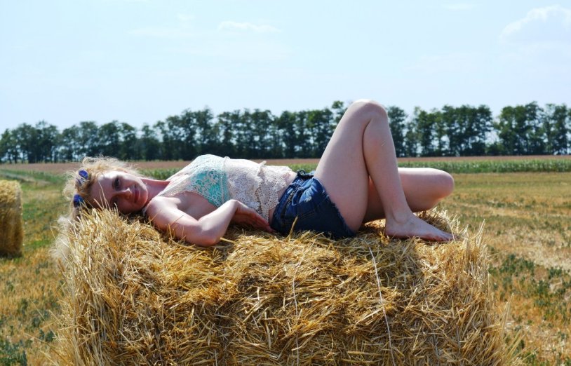 Girls in the village in the summer