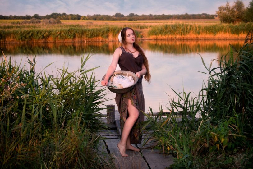 Village girls on the river