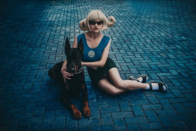 Glucose singer with Doberman