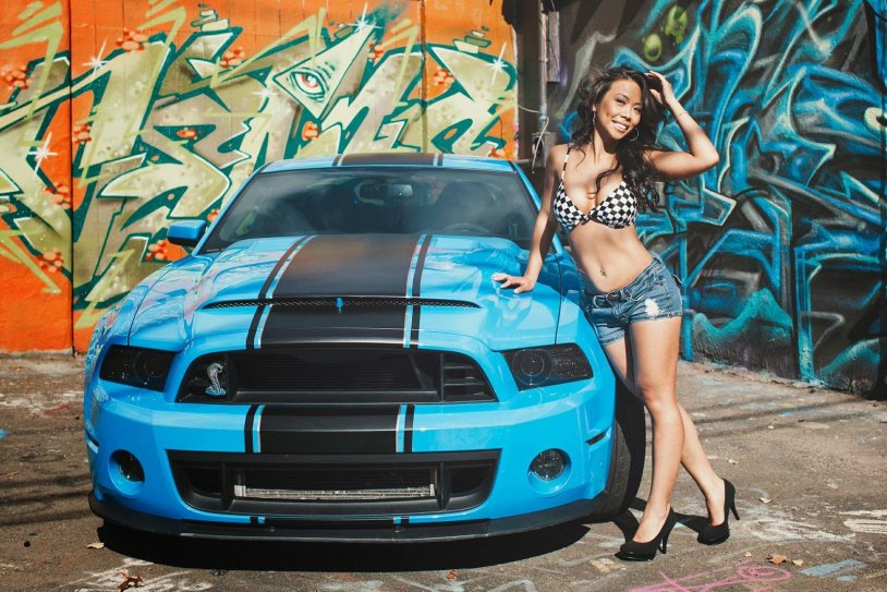 Girl and Ford Mustang Graffiti