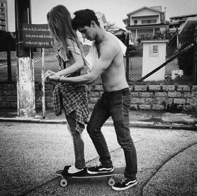 Boy and girl on skate
