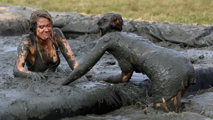 Beautiful girls in mud