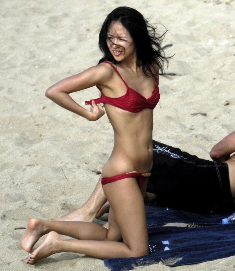 Zhang Zii in a swimsuit