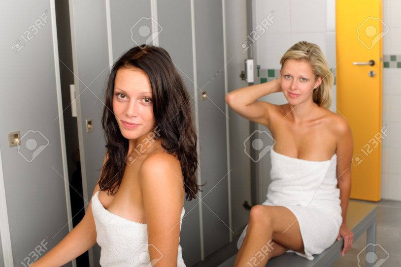 Woman in a male locker room