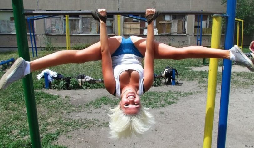 Girl on the horizontal bar