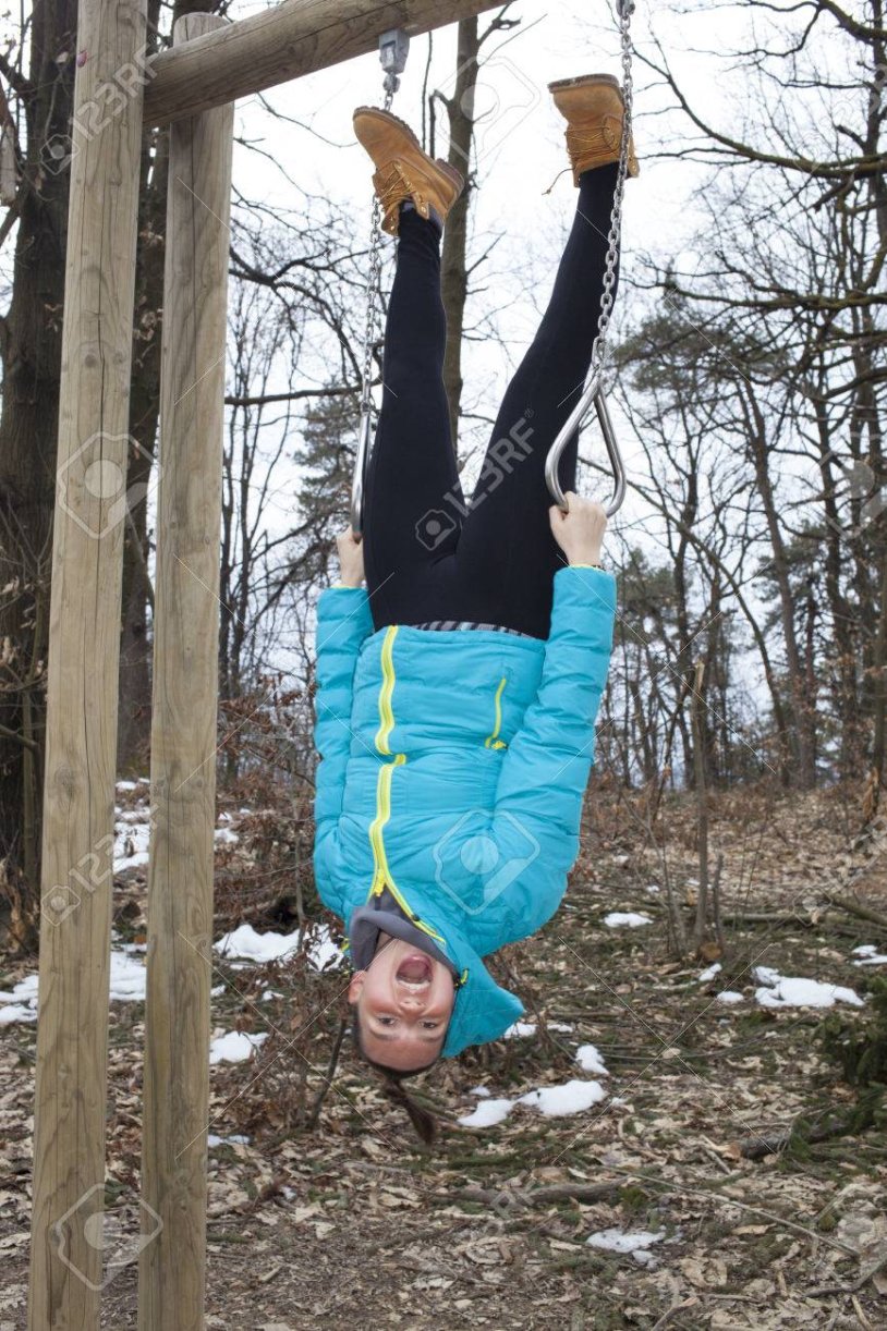 The girl was hung upside down