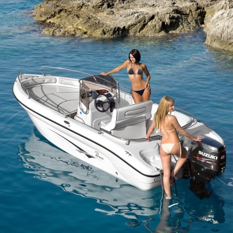 The pose is a motor boat