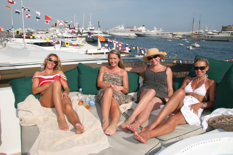 Girls rest on a yacht