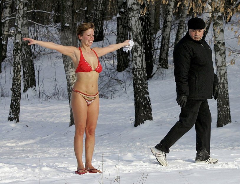 Girl without clothes in winter