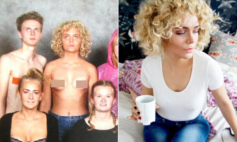 Actress with chemistry on her head blonde