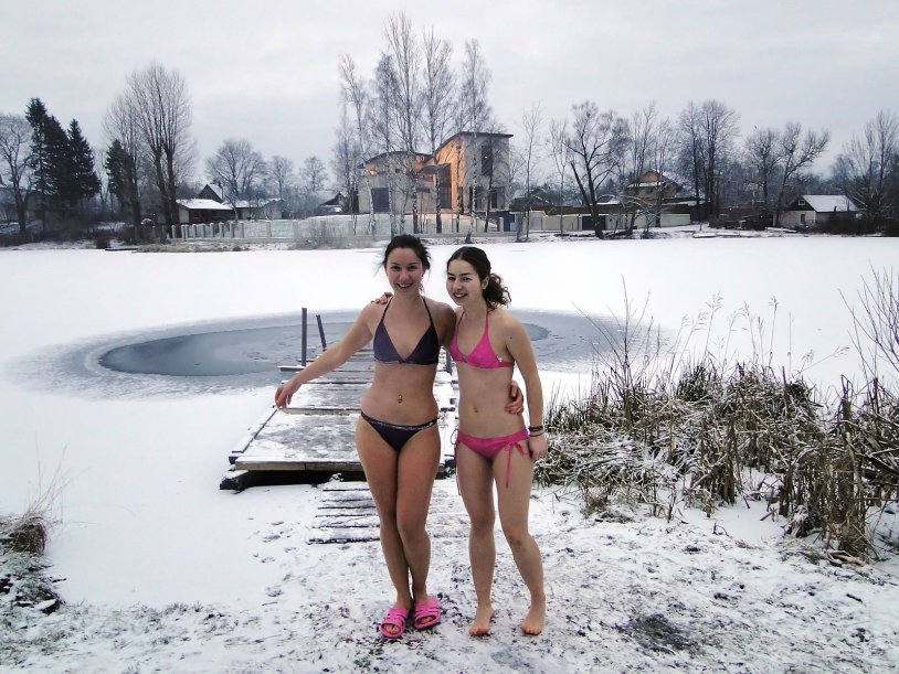 Winter bathing girls