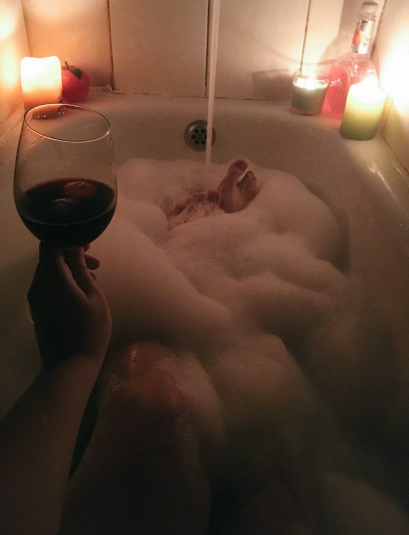 Glass of wine in the bathroom