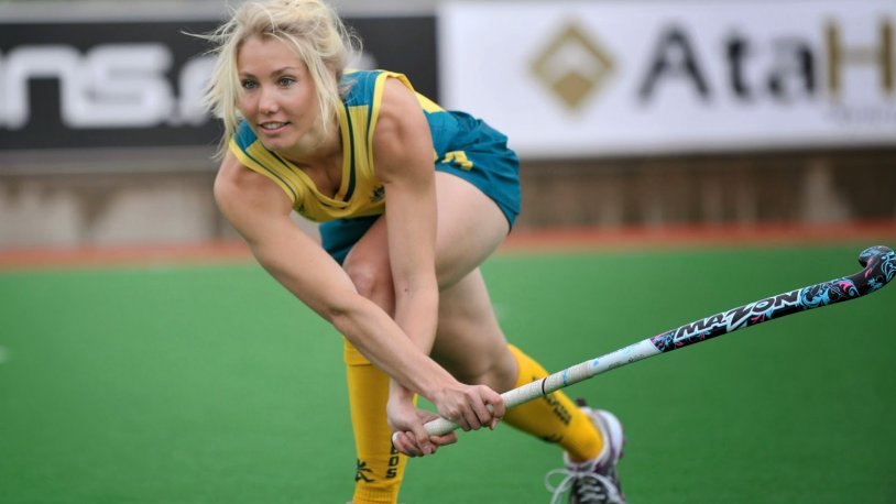 Hockey on the grass of women goalkeeper