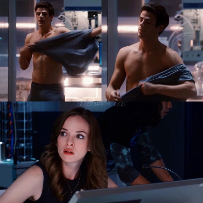 Barry Allen and Caitlin Snow in a bra