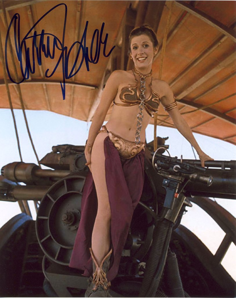 Carrie Fisher Princess Leia in gold