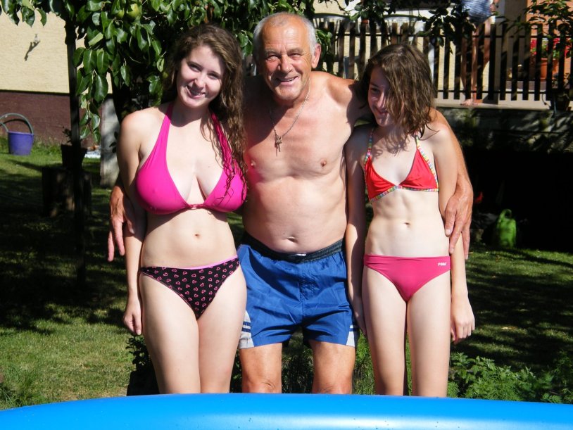 Girl with grandfathers with tits