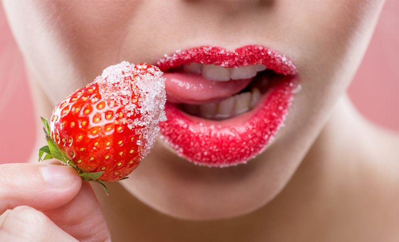 Lips with strawberries