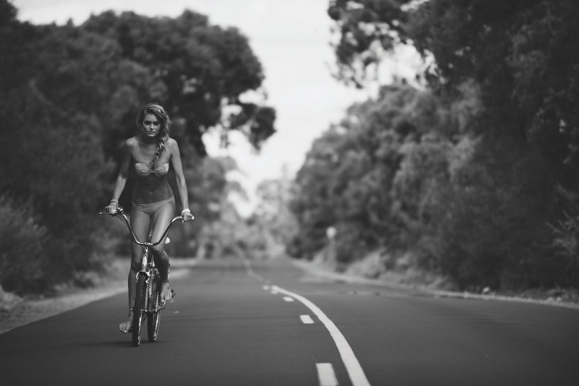 A woman on a bicycle