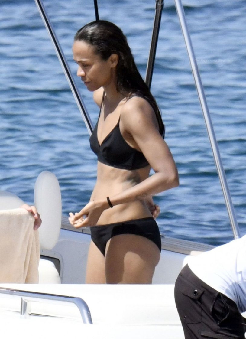 Zoe Saldan on the yacht topless