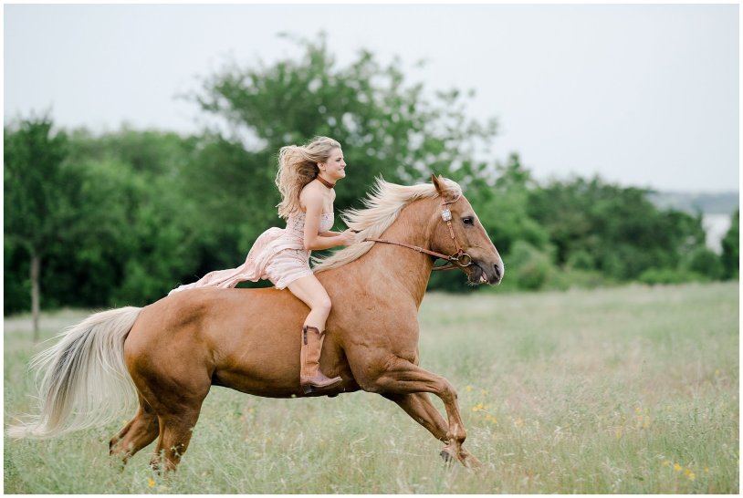 Girl jumping on a horse without a saddle