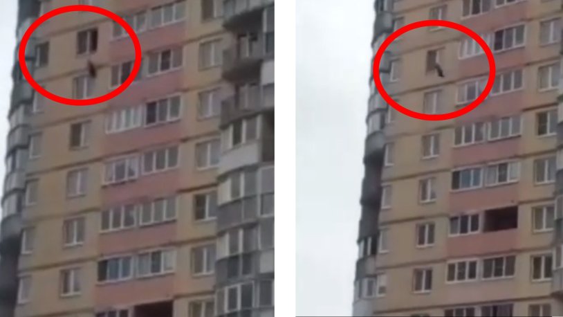 The girl jumped off the roof