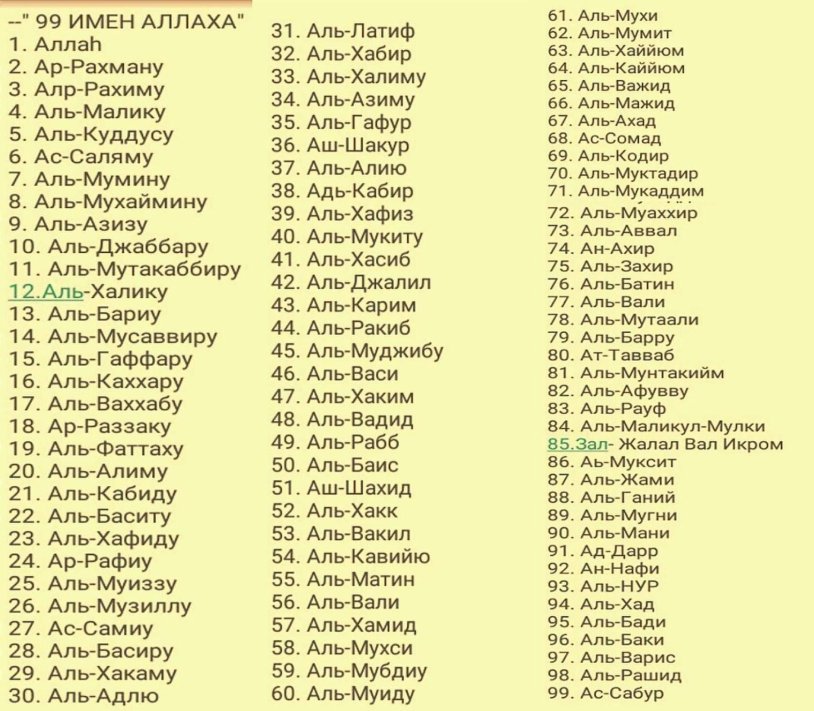 99 names of Allah