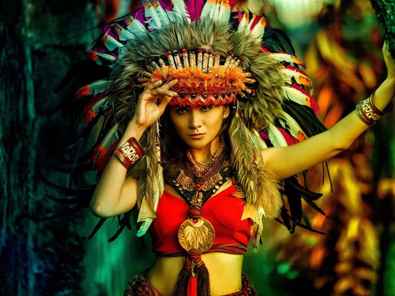 Girl with Indian feathers